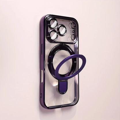 Luxury Plating Magnetic Bracket Phone Case For iPhone 17 16 15 14 13 Pro Max 17Pro Cases For Magsafe Stand Holder Clear Cover