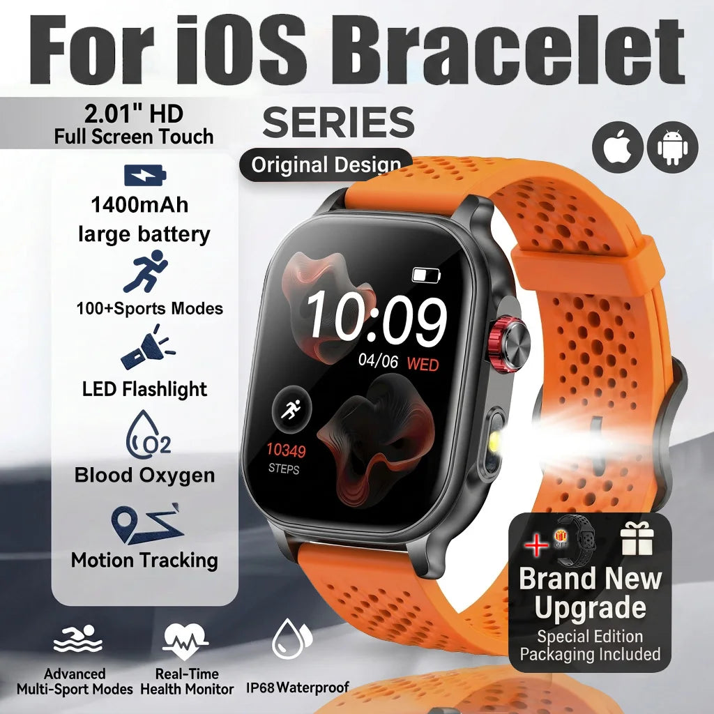 1400mAh Military Grade Smart Watch 200 Days Battery Life 5ATM Waterproof Bluetooth Call Alert LED Flashlight Sports Watches Men