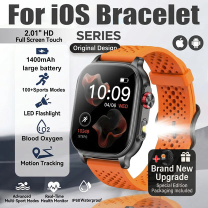 1400mAh Military Grade Smart Watch 200 Days Battery Life 5ATM Waterproof Bluetooth Call Alert LED Flashlight Sports Watches Men