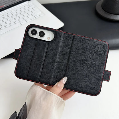 Wristband Bracket Phone Case For iPhone Duo 18 Fold Invisible Wristband Soft Card Holder Wallet Cover With Tempered Glass Case