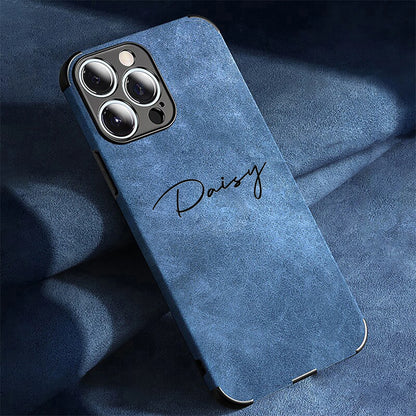 Custom Name Full-cover Phone Case for iphone 18 17 16 15 14 13 12 11 Pro Max Plus Lamskin Leather Soft Shockproof Cover