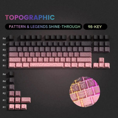 RGB Backlit Keycaps Cherry Profile Black Topographic 4.0 Side-lit Double Shot PBT Keycaps for Cherry MX Switches Gaming Keyboard