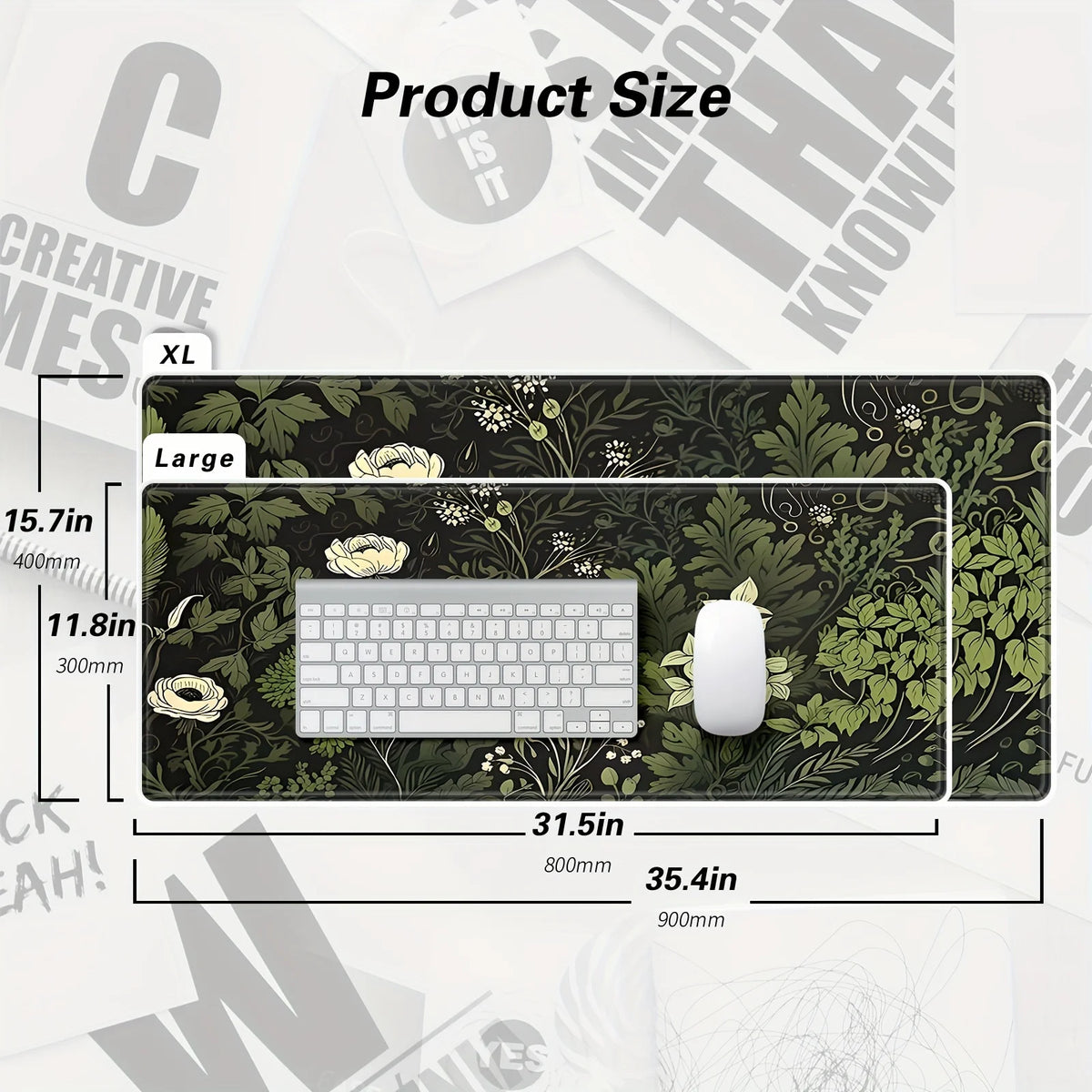 Botanical Green Floral Plant Mouse Pad Large Desk Pad Non-Slip Gaming accessories Mouse Mat Stitched Edges for Office and Home
