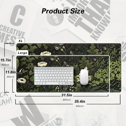 Botanical Green Floral Plant Mouse Pad Large Desk Pad Non-Slip Gaming accessories Mouse Mat Stitched Edges for Office and Home