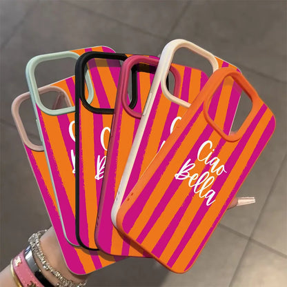 Orange Striped Minimalist Design Case For iPhone 17 16 Pro Max 11 12 13 14 15 Pro 16 15 Plus XS X XR 16e Shockproof Soft Cover