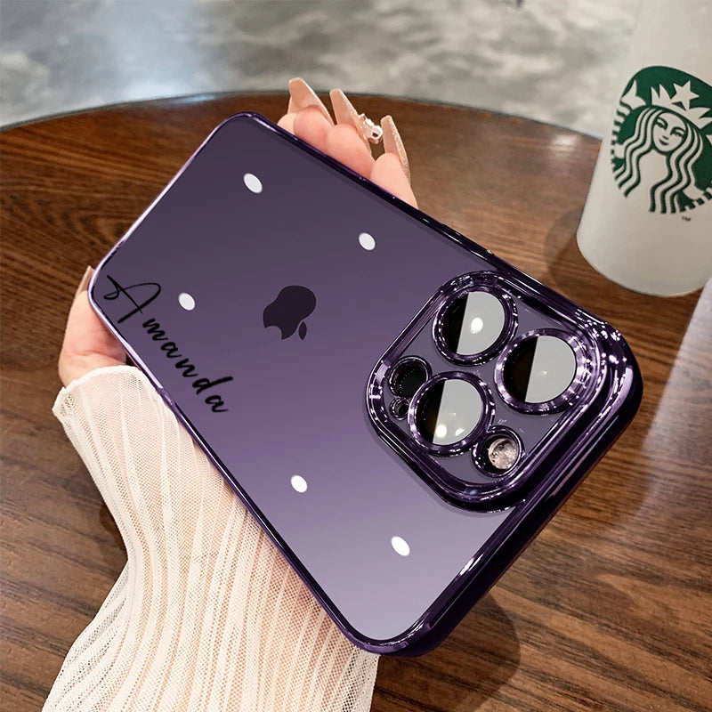 Personalised Customized Name Case For iPhone 18 17 16 15 14 13 12 11 Pro Max 17 Air Luxury Plating Transparent Clear Cover