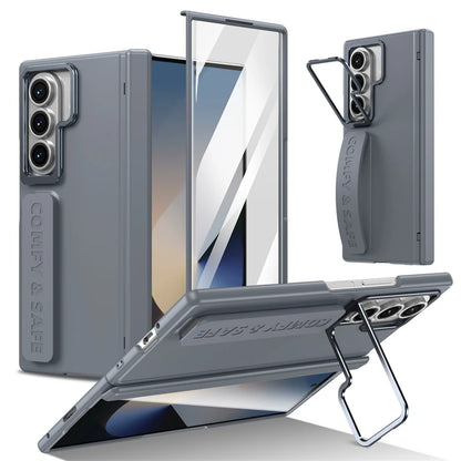 For Samsung Galaxy Z Fold 7 6 5 4 3 Wristband Hinge Lens Holder Phone Case Outer Screen Glass Film Protection Shockproof Cover
