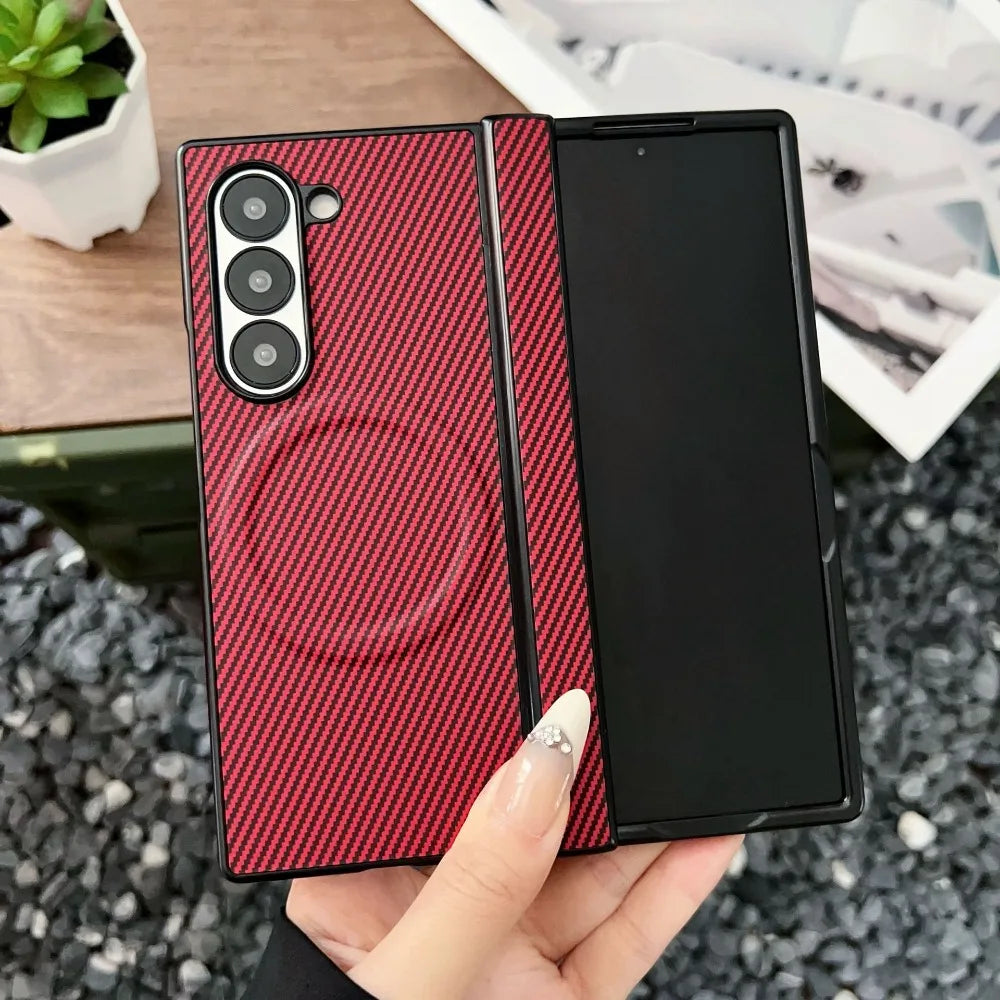High End Carbon Fiber PU Hinge For MagSafe Phone Case For Samsung Galaxy Z Fold 8 Ultra 7 6 5 4 Magnetic Wireless Charging Cover