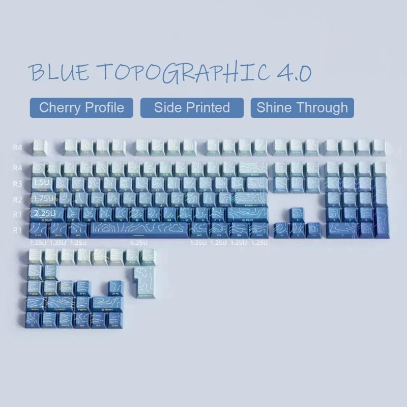 RGB Backlit Keycaps Cherry Profile Black Topographic 4.0 Side-lit Double Shot PBT Keycaps for Cherry MX Switches Gaming Keyboard