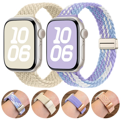 Braided Loop for Apple Watch 38 40 41 42 44 45 46 49mm for Woman Magnetic Nylon Elastic Replacement for Iwatch Series10 9 8 7 6