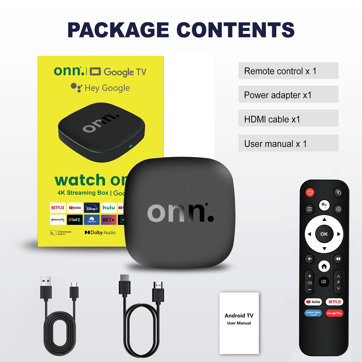 Onn 4K Android 13 Smart TV Box 4K Quad Core Set-Top Box 5G Connectivity 8GB 128G Voice Remote for Streaming Media Player