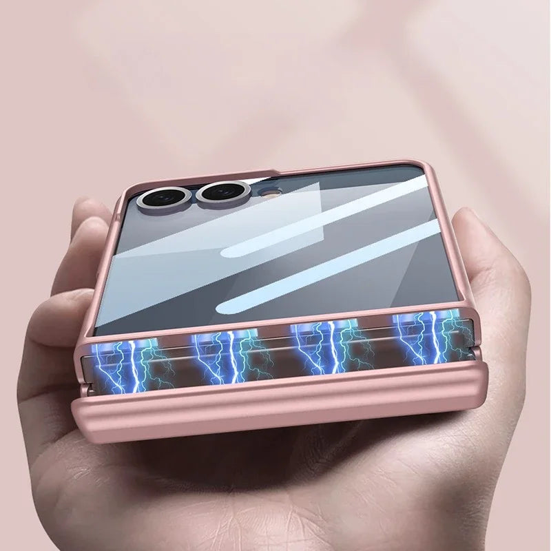 Hinge Protection Magnetic Hard Shell Phone Case for Samsung Galaxy Z Flip 8 7 6 Flip7 Flip6 with Tempered Film Protector Cover