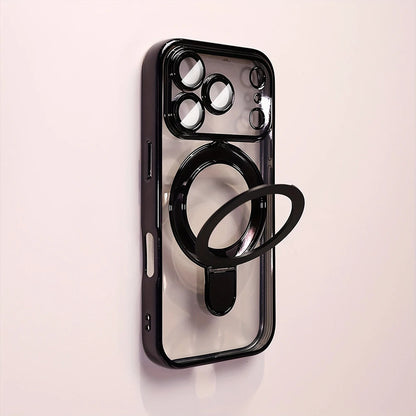 Luxury Plating Magnetic Bracket Phone Case For iPhone 17 16 15 14 13 Pro Max 17Pro Cases For Magsafe Stand Holder Clear Cover