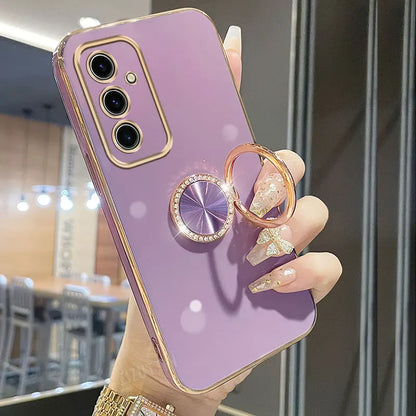 Crystal Strap Lanyard Luxury Circle Phone Holder Case For Samsung Galaxy S24 S20 S21 S22 S23 S25 FE Note 10 20 Plus + Ultra Back