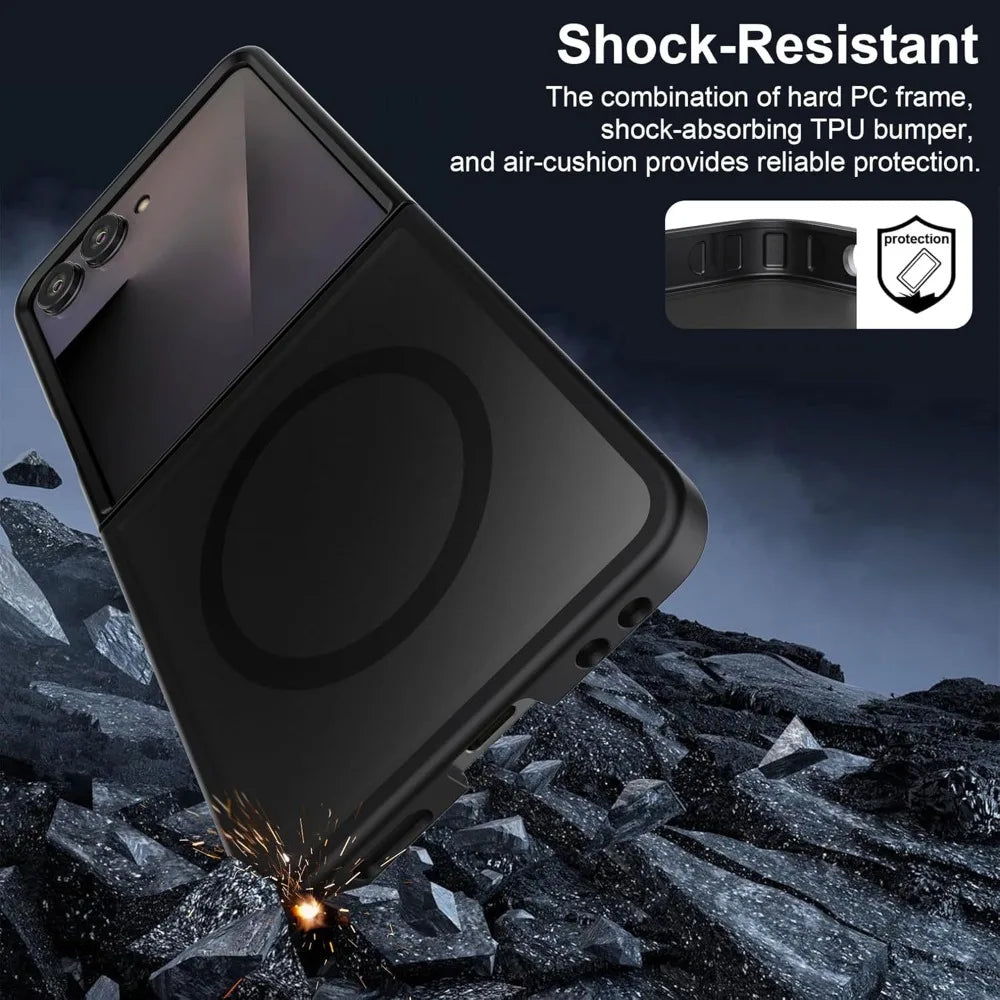 Magnetic Wireless Charging Mobile Phone Case for Samsung Galaxy Z Flip 8 7 FE 6 Cover Slim Rugged Translucent Cover with Magnet