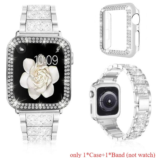 Chains Strap Case+Strap Metal Band Women Bracelet For Apple Watch 49mm 46mm 44mm 42mm 40 38mm for iWatch 10 9 8 7 6 5 SE 4 3 2 1