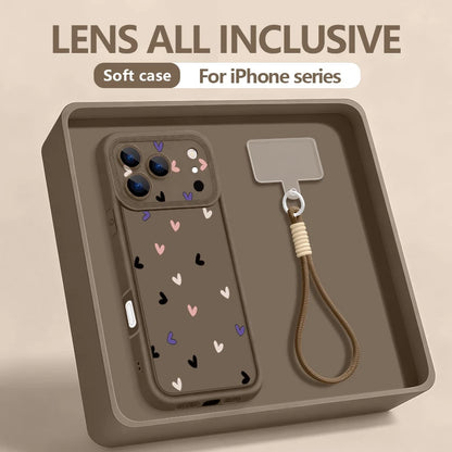 Colorful Heart Printed With Strap Phone Case For iPhone 17 Pro Max 17e 16e 16 15 14 Pro Max 13 12 Pro Shockproof Soft TPU Cover