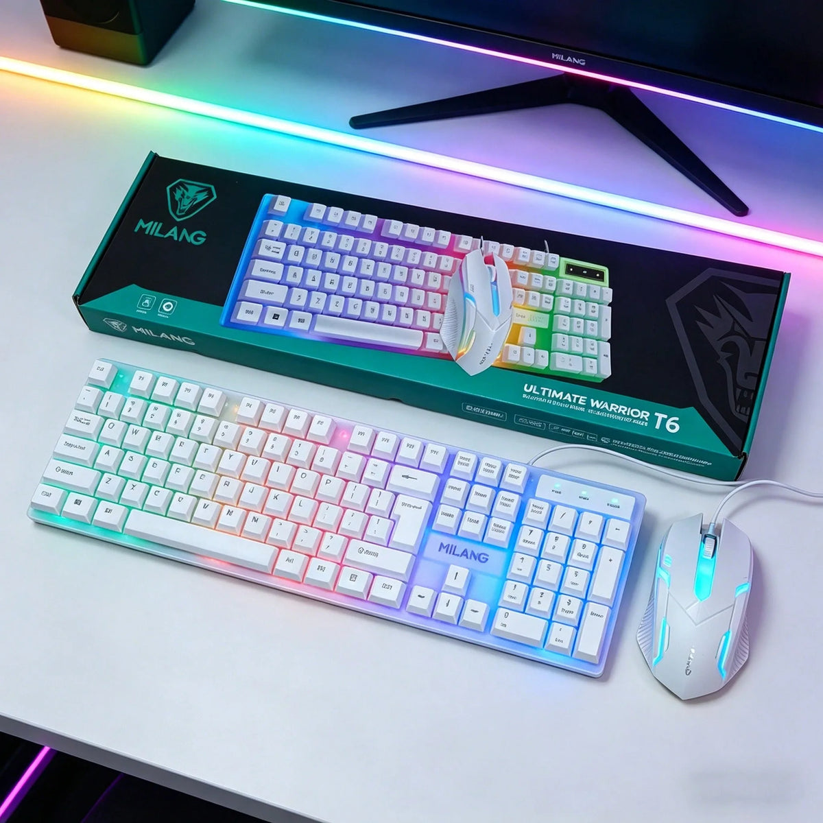 1pcsRGB Backlit Gaming Keyboard and Mouse Set, Wired 104-Key Mechanical-Feel Keyboard with LED Lighting, Ergonomic High-Precision Gaming Mouse, Plug-and-Play Keyboard and Mouse Combo for PC Gaming, Office Desk Accessories, Ho