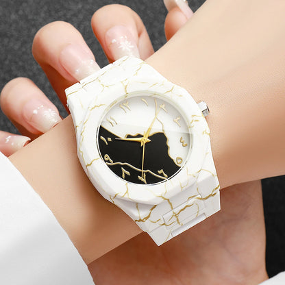 Fashio Marble Texture Women Watch Casual Arabic Dial Plastic Band Men Quartz Watch Clock Gift Relogio Feminino（Without Box）