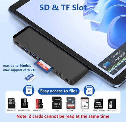 Suitable for Surface Pro 9,10,11,X docking stations, 7-in-1 with 4K HDMI port USB-C 100W charging,TF SD card reader, 7-in-1 hub