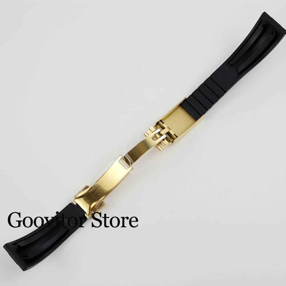 High quality 20mm width rubber strap black/rose gold/silver Folding safety buckle fit sub gmt yacht-master NH35 watch case 40mm