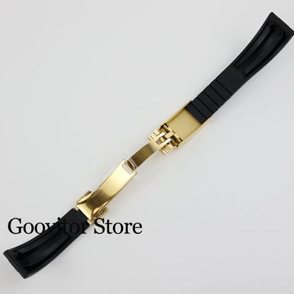 High quality 20mm width rubber strap black/rose gold/silver Folding safety buckle fit sub gmt yacht-master NH35 watch case 40mm