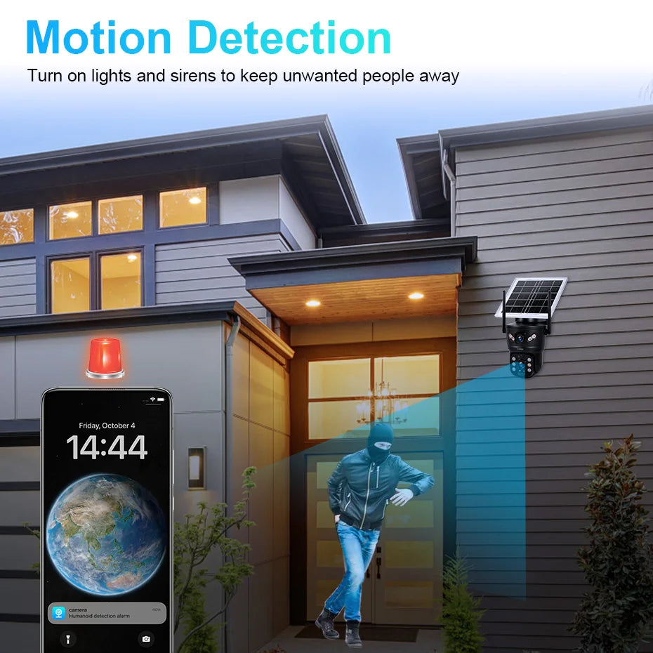 KERUI Outdoor Waterproof 6MP 4G SIM WIFI Solar Camera Dual Lens Camera Solar Panel Home Security CCTV Video Surveillance V380pro