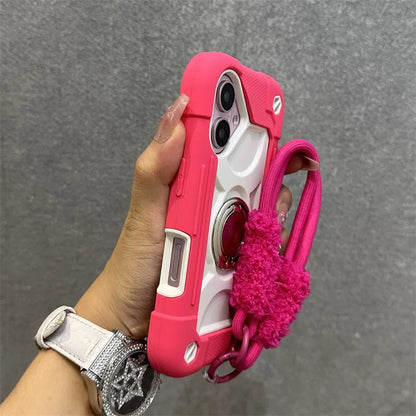 Luxury Heavy Duty Ring Holder Lanyard Case for iPhone 17 18 ProMax PC TPU Armor Cover for iPhone 11 12 13 14 15 16 Pro Max Plus