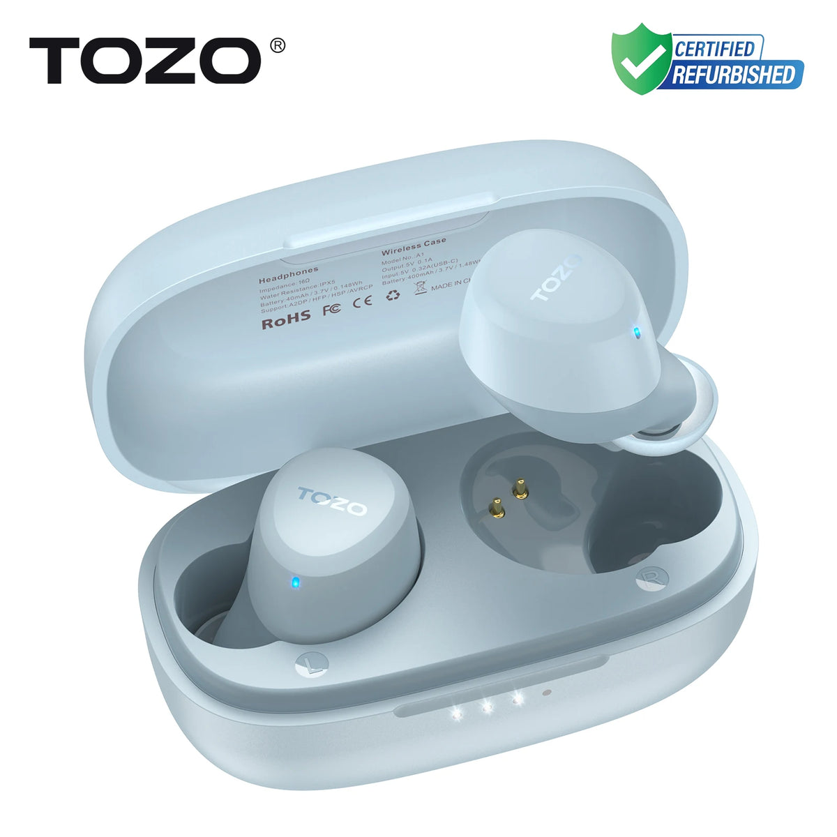 Refurbished TOZO TWS Earbuds in-Ear Wireless Bluetooth Headsets with With Mic Touch Control Sport Waterproof for Iphone Android