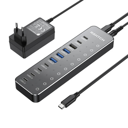 RSHTECH 10 in 1 USB C Hub 10Gbps USB-C with Individual Touch Switches Multiport Splitter Docking Station for MacBook Laptops PC