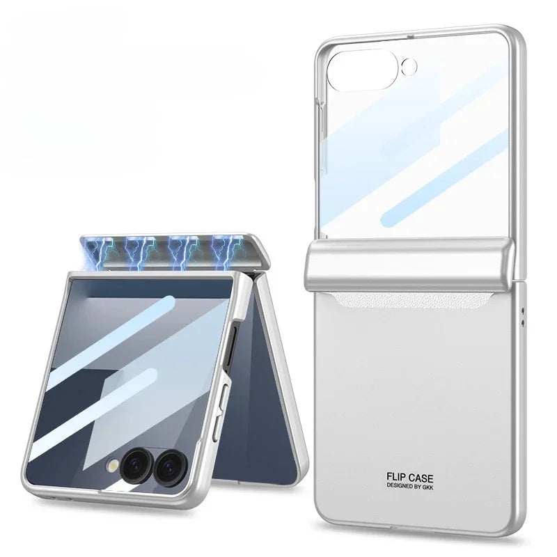 Hinge Protection Magnetic Hard Shell Phone Case for Samsung Galaxy Z Flip 8 7 6 Flip7 Flip6 with Tempered Film Protector Cover