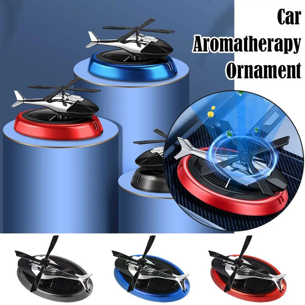 Solar Powered Rotation Helicopter Solar Aromatherapy Car Air Freshener Alloy+ABS Wooden Fragrance Auto Aroma Diffuser