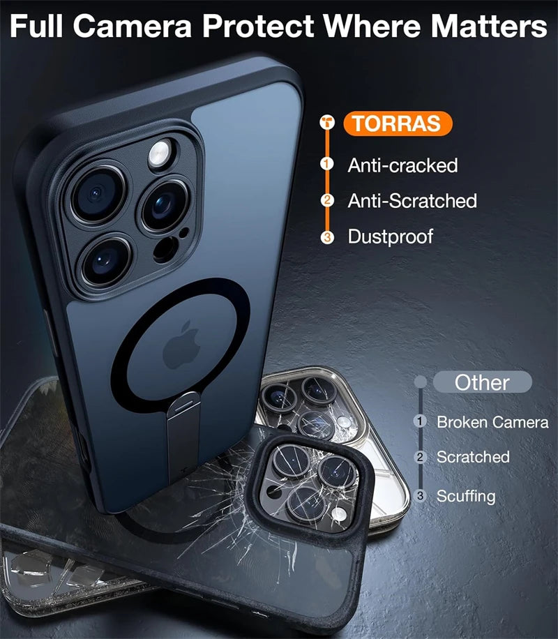 360 Hidden Metal Stand Magnetic Case for Magsafe IPhone Air 17 16 15 14 13 12 Pro Max Plus 17Pro IPhone17 Mag Safe Phone Cover