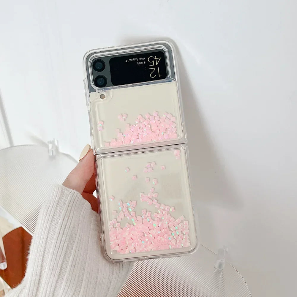 for Samsung Z Flip 8 Quicksand Love Heart Case For Samsung Galaxy Z Flip 7 6 5 4 3 Z flip 8 Glitter Fluorescence Luminous Cover
