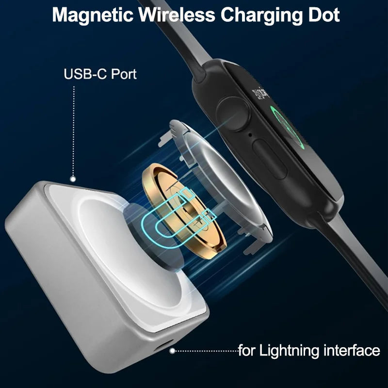 Magnetic Fast Charger for Apple Watch Series 10 9 8 7 6 5 SE Type C 8pin Convert Charger for iWatch 3 2 Portable Charging Stand