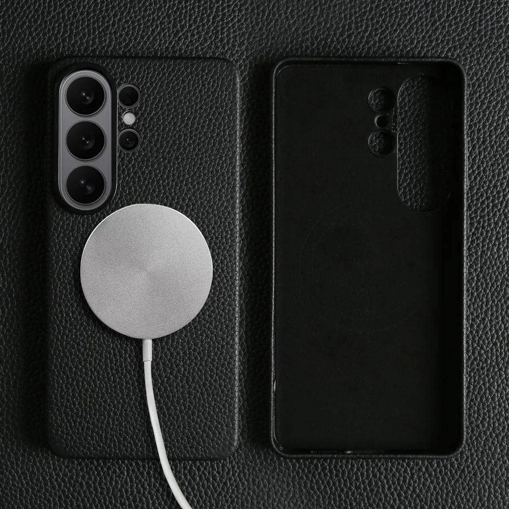 Genuine Leather Cases Magnetic Wireless Charging Lychee Pattern for Samsung Galaxy S26 Ultra S25 S24 S23 S22 S21 S20 Back Cover