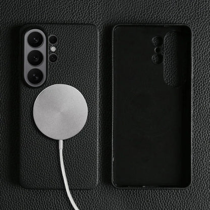 Genuine Leather Cases Magnetic Wireless Charging Lychee Pattern for Samsung Galaxy S26 Ultra S25 S24 S23 S22 S21 S20 Back Cover