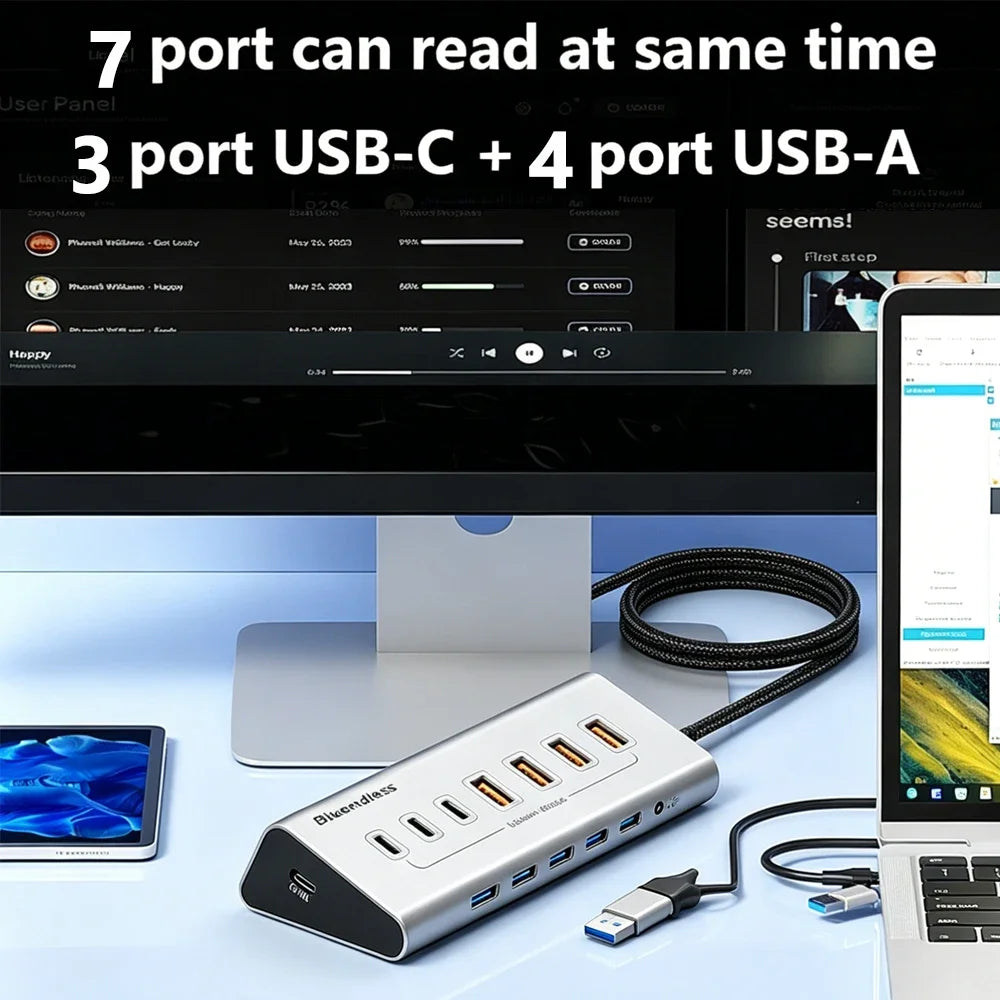 KEBIDUMEI 10Gbps 7 In 1 Docking Station USB 3.2 GEN 2 HUB Data Transfer Adapter USB Splitter Computer Accessories For PC Laptop