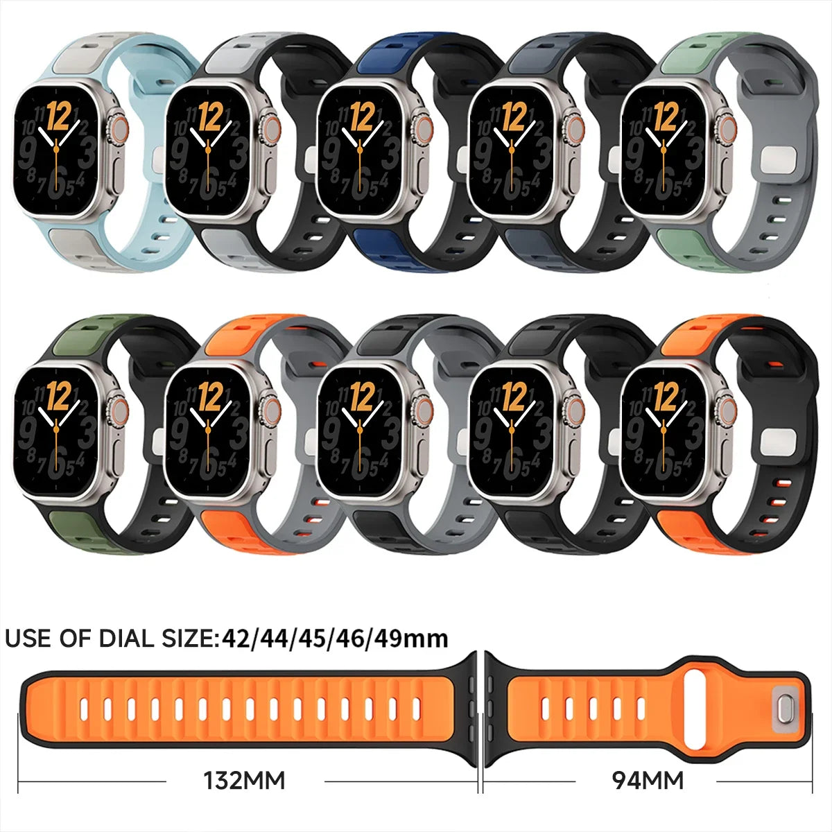 For Iwatch Series 11 10 9 8 7 6 5 4 SE3 Ultra 3/2 Silicone Strap Sports Band for Apple Watch 49mm 46mm 45mm 44mm 42mm 41mm 40mm