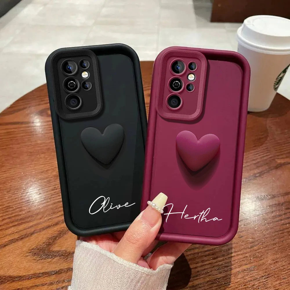 Customized Personalized Name 3D Love Heart Case For Samsung Galaxy S25 S24 S23 S22 S21 S20 Ultra Plus Luxury Cover S23 S21 FE