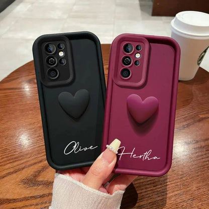 Customized Personalized Name 3D Love Heart Case For Samsung Galaxy S25 S24 S23 S22 S21 S20 Ultra Plus Luxury Cover S23 S21 FE