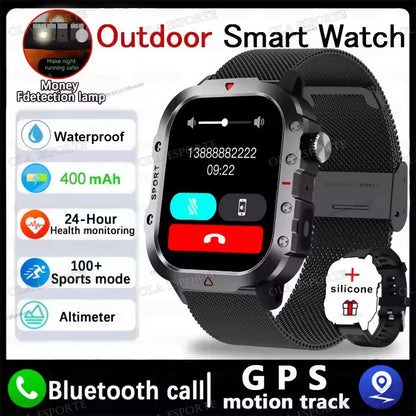 2026 New Military Smart Watch Men IP67 3ATM Outdoor Sports Fitness Tracker Blood Pressure Health Monitor BT Calls GPS Smartwatch