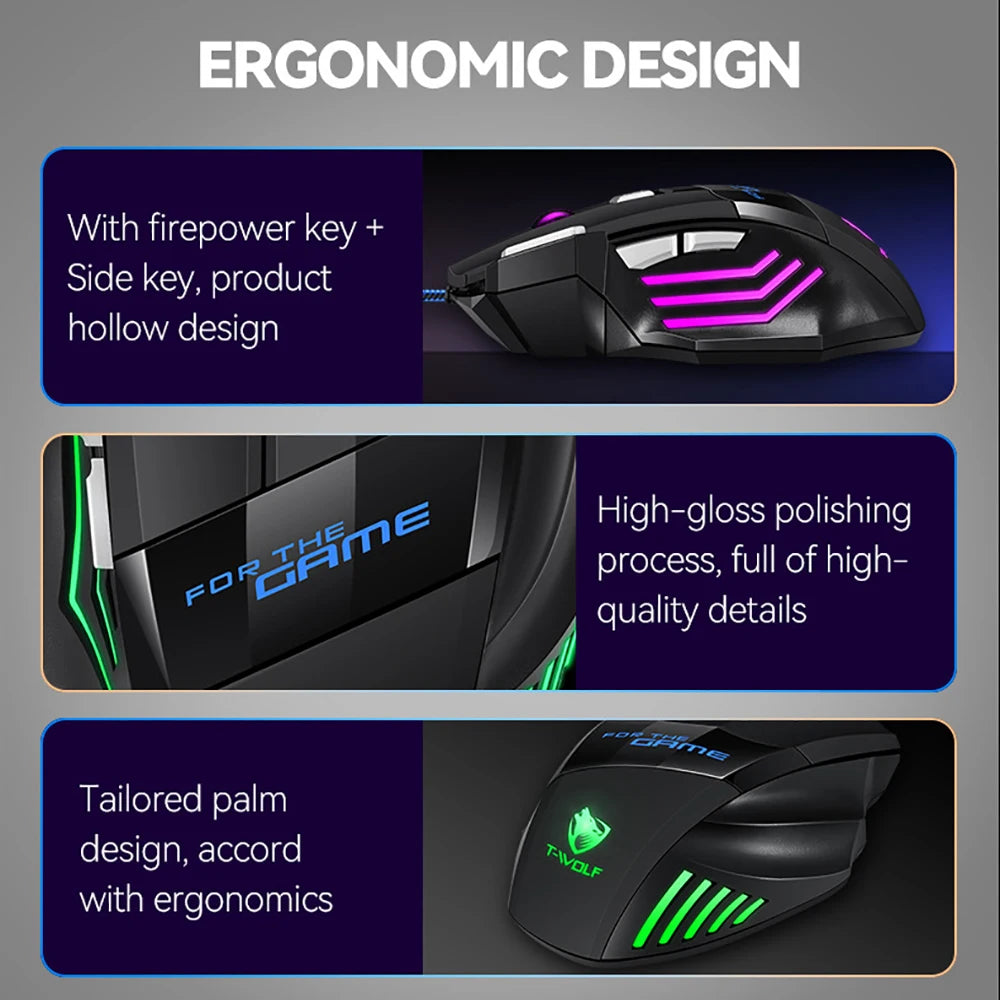 KEBIDUMEI 7 Buttons USB Wired Mouse RGB Backlit Mouse Ergonomic Gaming Mouse Plug and Play For PC Computer Laptop Windows Mac OS