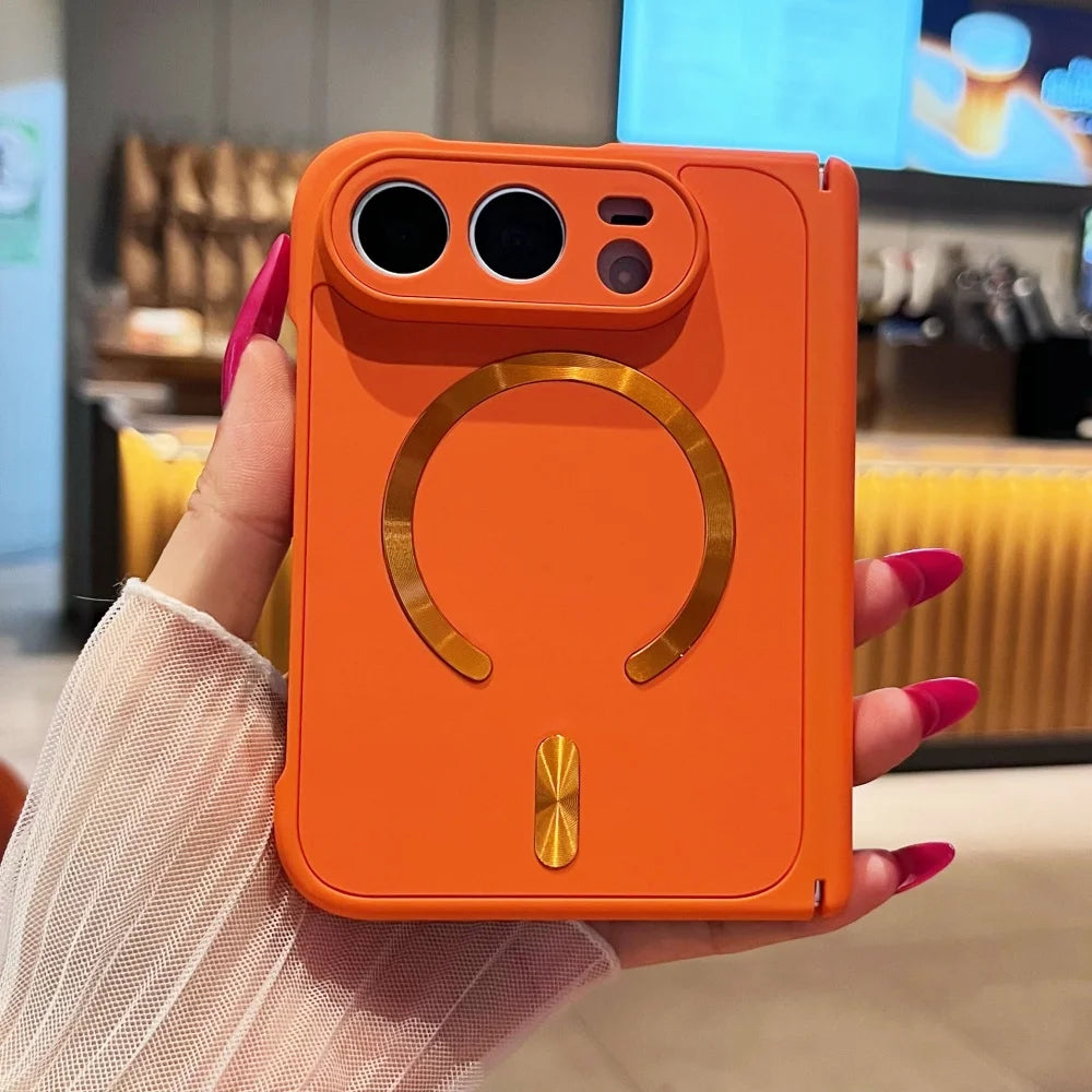 Luxury Matte For Magsafe Magnetic Wireless Charge Phone Case For iPhone Duo Solid Color Hinge Protection Shockproof Bumper Cover