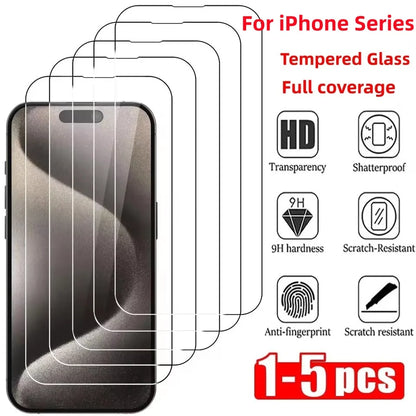 1-5Pcs Tempered Glass For iPhone 17 16 13 12 11 14 15 Pro Max  Screen Protector For IPhone17Pro XR X XS 8 Plus Protective Glass