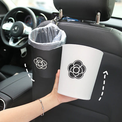 Creative Camellia Flower Leather Car Tissue Paper Towel Bag Auto Back Seat Headrest Hanging Trash Bin Can Women Car Accessories