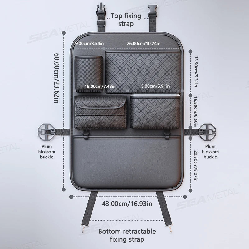 SEAMETAL Multi-functional Car Seat Back Organizer High-Capacity Multi-Pocket Backseat Storage Bag Wear-Resistant Anti Kick Mat