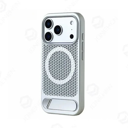 Heat Dissipation Stand Magnetic Shockproof Bumper Case For iPhone 17 Pro Max Air 18 16 15 14 13 12 Breathable Cover For Magsafe