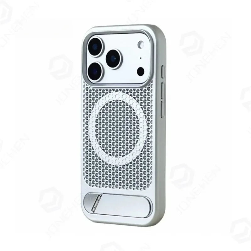 Heat Dissipation Stand Magnetic Shockproof Bumper Case For iPhone 17 Pro Max Air 18 16 15 14 13 12 Breathable Cover For Magsafe