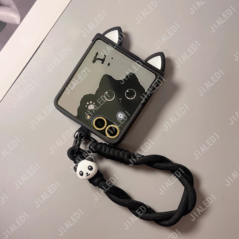 Cute Cat Ears Hinge Phone Case For Samsung Galaxy Z Flip 8 7 6 5 4 3 flip6 zflip7 ZFlip 8 Cover